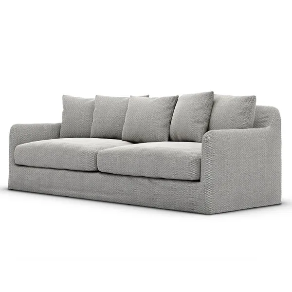 Dade Faye Ash Outdoor Sofa with ash-colored slipcover, soft cushions, and clean rounded arms