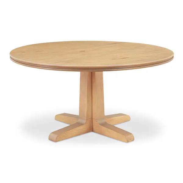 Round Charles Dining Table in natural pine with double bullnose edge and four-legged base