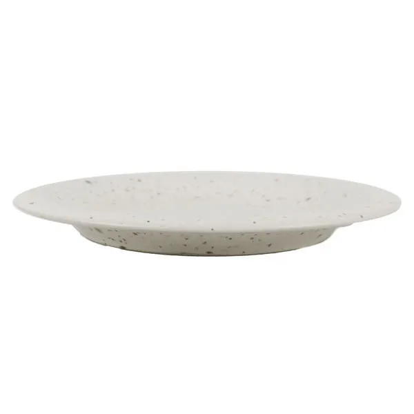 Bosque Stoneware Dinner Plate in speckled light grey with wide rim and shallow center