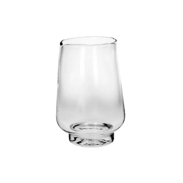 Clear cylindrical Elyza Hurricane Vase with thick glass base and slightly wavy rim