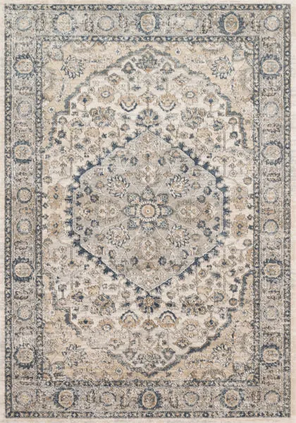 Teagan Natural Lt. Grey Rug with vintage-style medallion pattern in neutral beige and grey tones