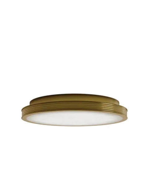 Round flush mount ceiling light with gold metal frame and natural alabaster diffuser