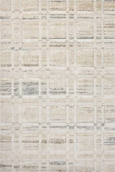Silas Bone Multi Rug with soft geometric patterned squares in neutral beige tones and subtle black accents