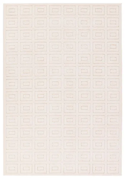 Barnett Geometric Cream Rug with high-low pile and square geometric pattern in soft cream color