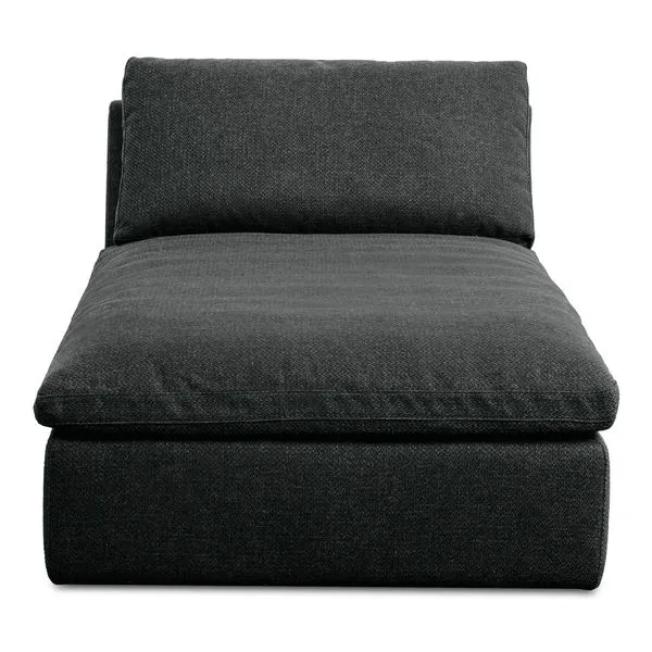 Dark charcoal gray outdoor chaise with thick cushions and angled backrest in 100% Olefin fabric