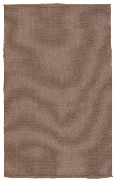 Solid brown indoor/outdoor rug with chunky, heavy handwoven polyester weave and deep, earthy tone