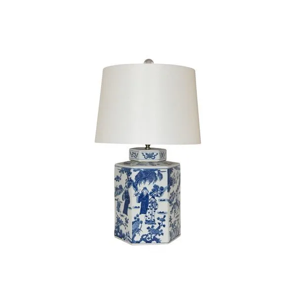 Product Image 1 for Blue & White Hex Tea Jar Ancient People Lamp from Legend of Asia