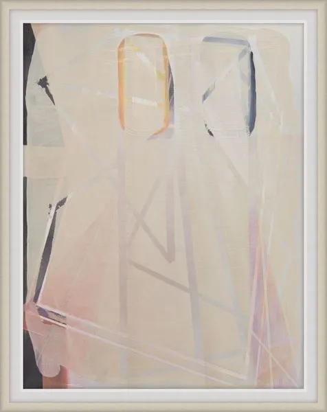 Ethereal painting with soft pastel hues and subtle geometric shapes creating a light and shadow interplay