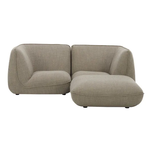 Zeppelin Nook Modular Sectional with soft rounded corners and textured taupe fabric upholstery from front angle
