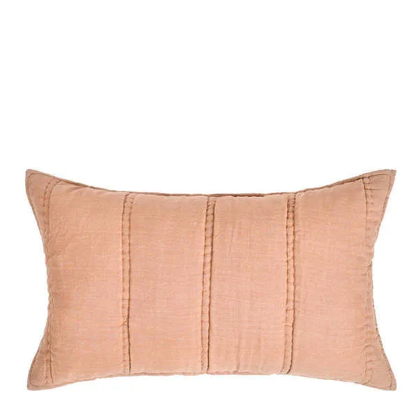 Rectangular taupe beige clay sham with large channel-stitched quilting, soft ramie fabric texture