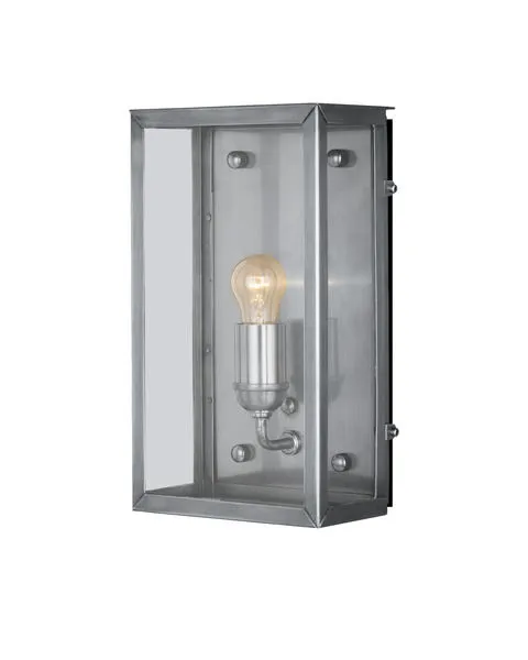 Antique silver finish Royster Outdoor Wall Sconce with brass construction and clear glass panels