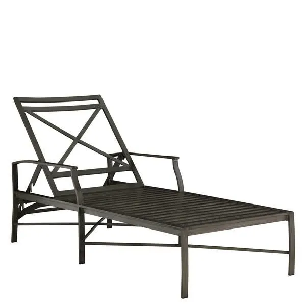 Monaco Slate Gray Aluminum Chaise with slatted seat, crossed backrest, and armrests