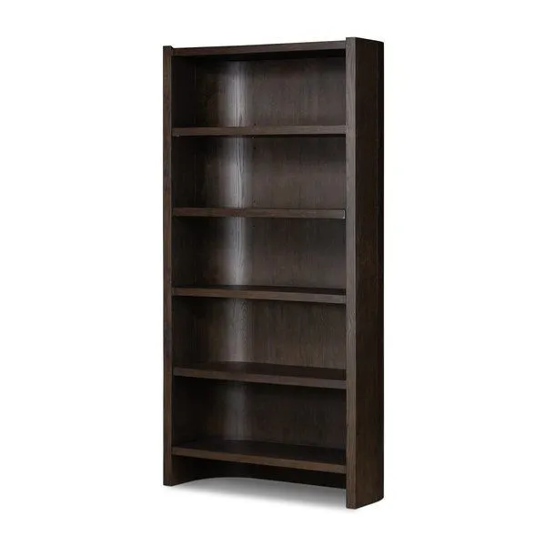 Tall Lockhart Bookcase with rounded corners and rubbed black oak finish, five shelves, heritage style