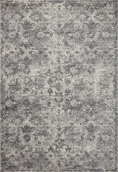 Indra Charcoal Silver Contemporary Rug in a distressed abstract floral pattern with varying pile heights, 11'6 x 15'6 size