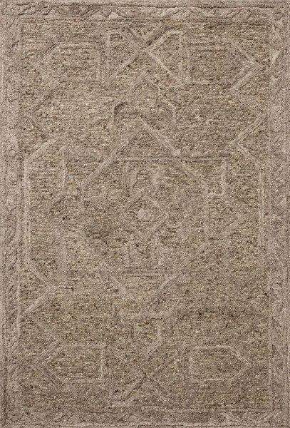 Chunky wool area rug with raised Turkish-inspired geometric pattern in neutral stone tones