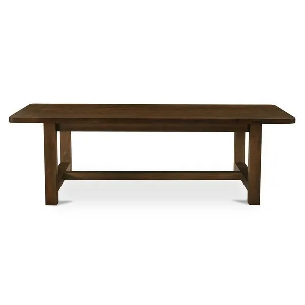 Wilson Warm Brown Dining Table with butcher block wood top, squared legs, rounded corners, and breadboard ends