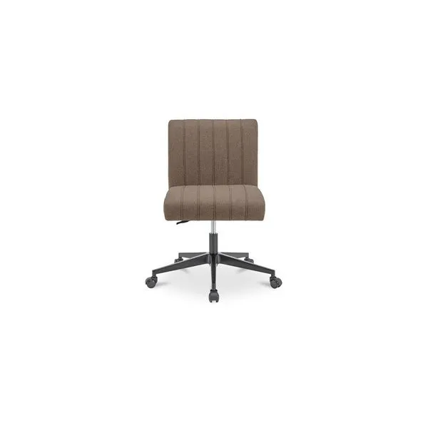 Sally Office Chair in brown performance fabric with deep vertical channeling, piped details, black metal base with casters