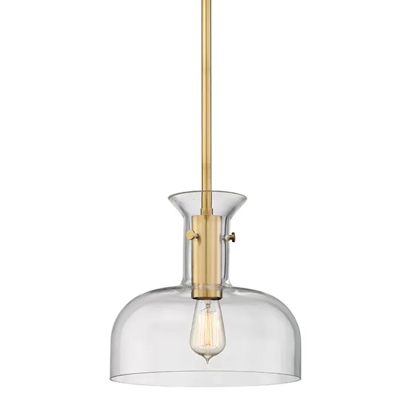 Coffey 1 Light Pendant with clear glass dome shade and aged brass finish, vintage-inspired modern design
