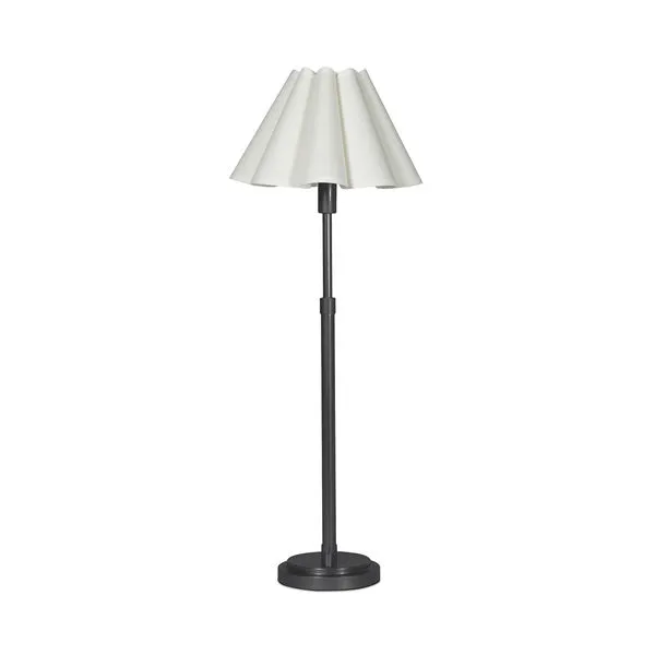 Polly Blackened Brass Buffet Lamp with white scalloped shade and slender dark metal base