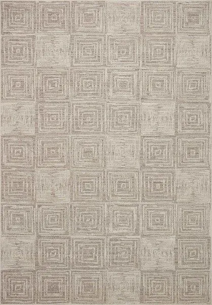 Darby Beige/Grey rug with a geometric square pattern and ribbed texture in neutral tones
