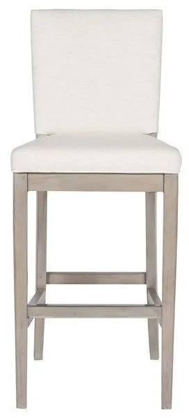 Juliet Performance Stool with Instant Snow fabric seat and back, Pebble Path wood finish, tall dining chair design