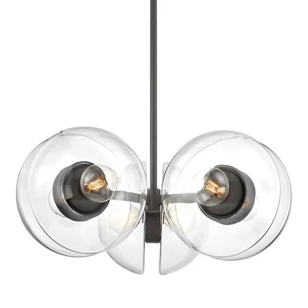 Kert 6-Light Large Chandelier in black brass with six clear glass globe shades and black steel frame