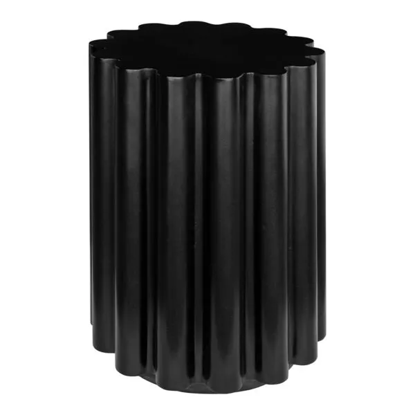 Black Taffy Accent Table with rounded ridges and cylindrical silhouette made of fiber-reinforced concrete