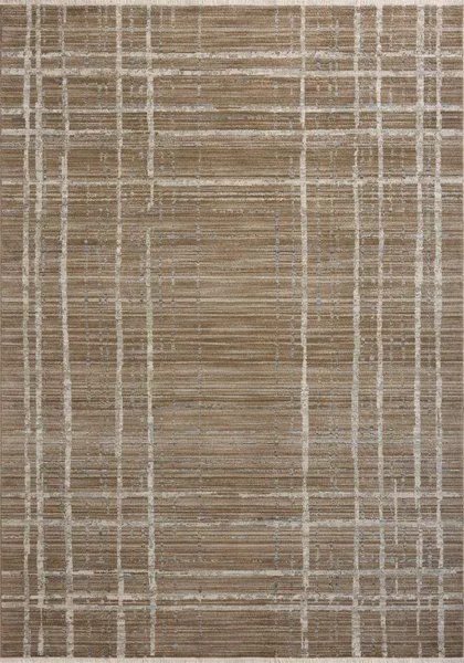 Wade Brown / Stone Rug with abstract linear motifs and distressed earth tone color palette