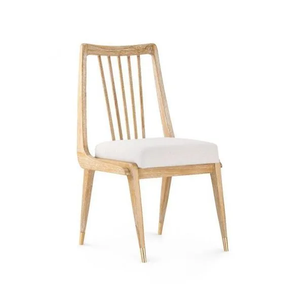 Fiona Chair in natural Cape Lilac Mahogany with white upholstered seat and slender vertical slat backrest