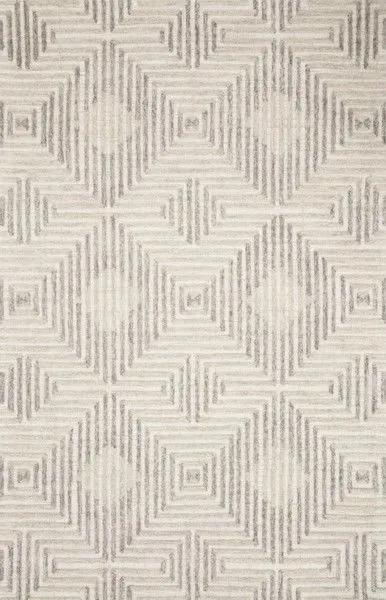 Neutral grey and silver hand-tufted wool rug with a textured geometric square pattern
