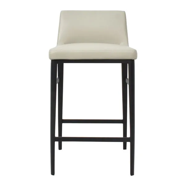 Baron counter stool with low cream leather backrest and wide seat, slim black wooden legs