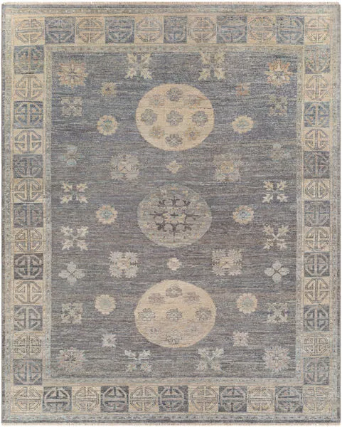 Product Image 1 for KhoGlobal Hand-Knotted Geometric Tan Dark Blue / Medium Gray Rug - 2' x 3' from Surya