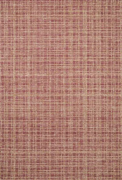 Polly Berry Natural Rug with hand-tufted wool and jute pile featuring a neutral-toned gridded pattern in berry and beige h...