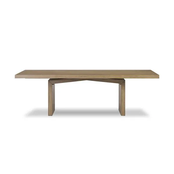 Matthes Dining Table with rectangular oak veneer top and solid rectangular base with rustic finish