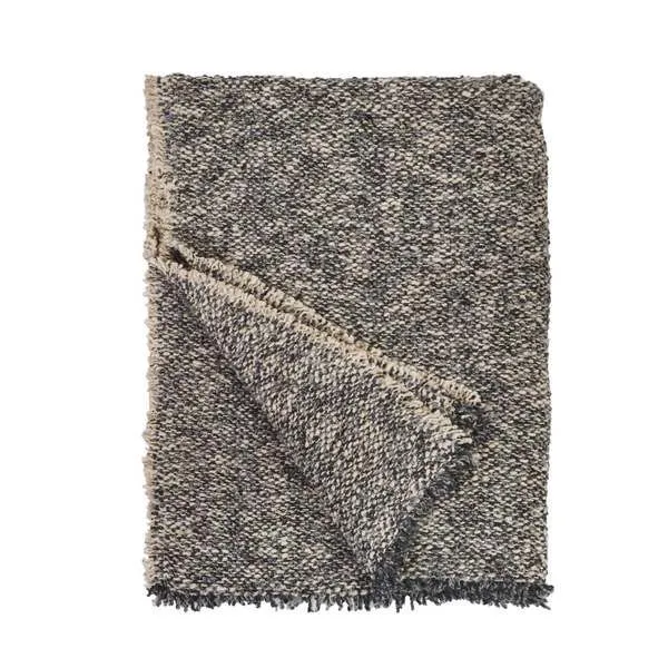 Steel blue Brentwood Throw with textured weave and fringed edges, folded with corner turned