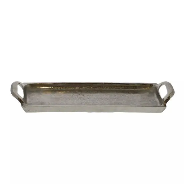 Abbott Tray with light grey finish, rectangular shape, and handles on both ends
