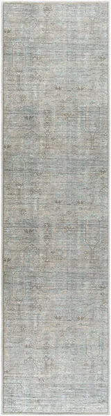Darling Olive machine woven runner rug in muted earthy tones with irregular vintage-inspired pattern