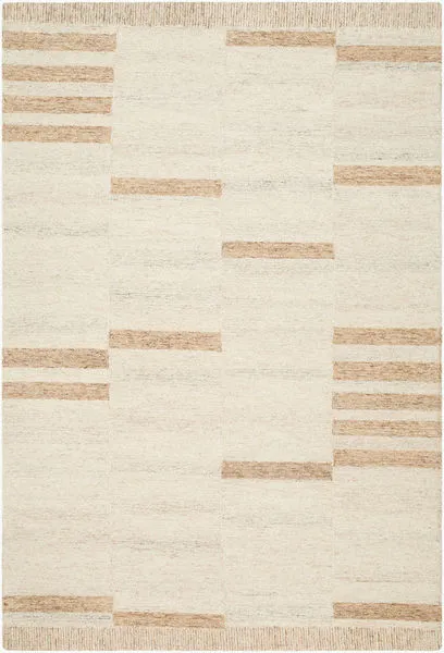 Max Slate/Ivory handmade wool rug with irregular striped column pattern in warm sandy brown and ivory tones