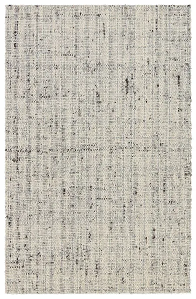 Handwoven Scandinavian solid rug in cream and light gray with mixed tweed texture, 5 by 8 feet