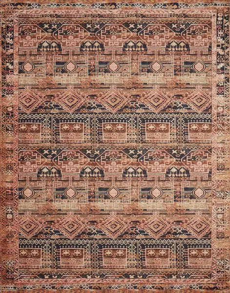 Layla Mocha / Blush vintage style rug with traditional geometric patterns in mocha and blush tones