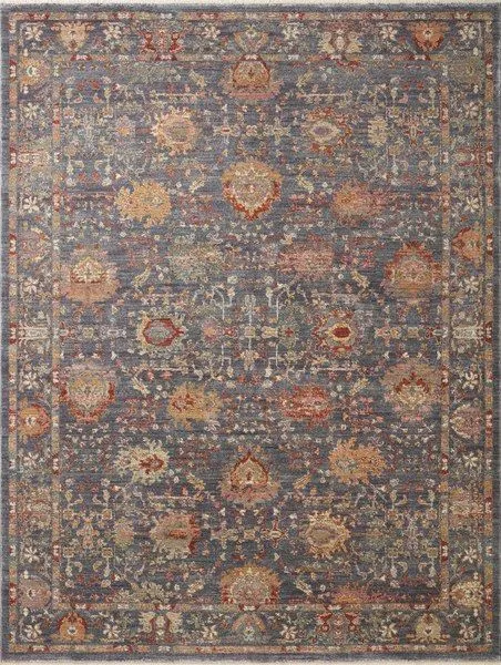 Giada Grey / Multi Rug with intricate traditional motifs in muted grey, rust, and beige tones
