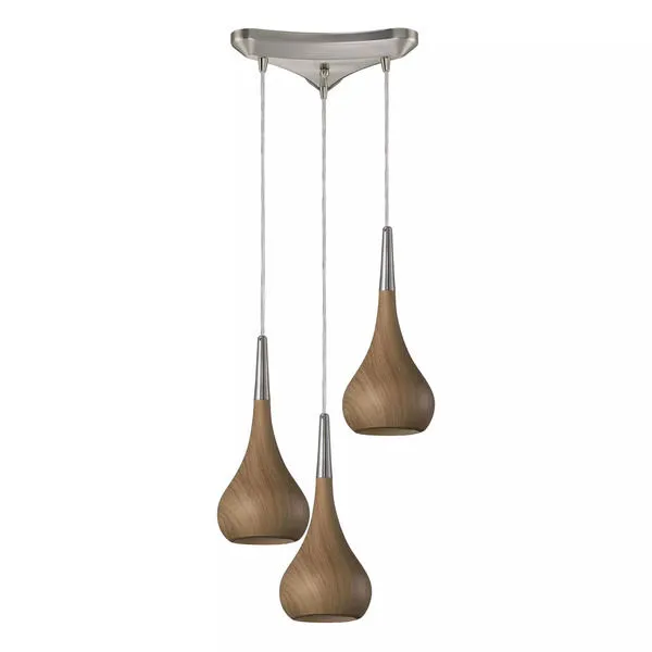 Product Image 1 for Lindsey 3 Light Pendant In Medium Oak And Satin Nickel from Elk Lighting