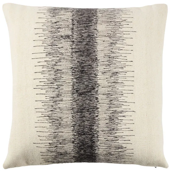 Lumbar pillow with textured wool-cotton blend featuring black ombre embroidered center on ivory background