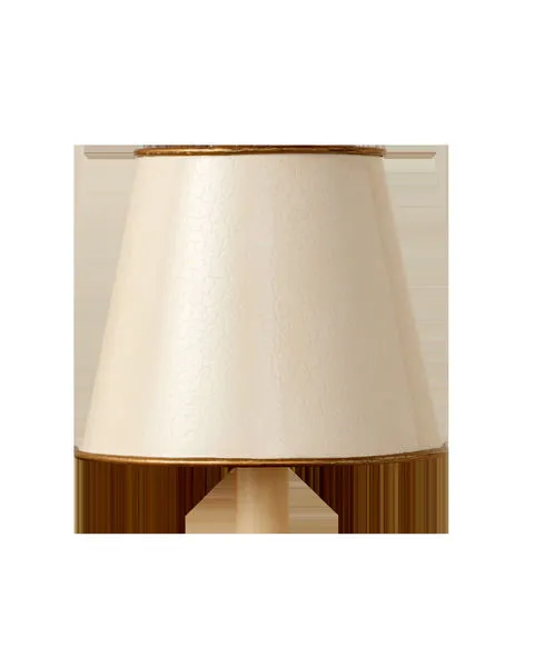 Cream-colored tapered metal chandelier shade with gold raised rims and subtle crackle finish