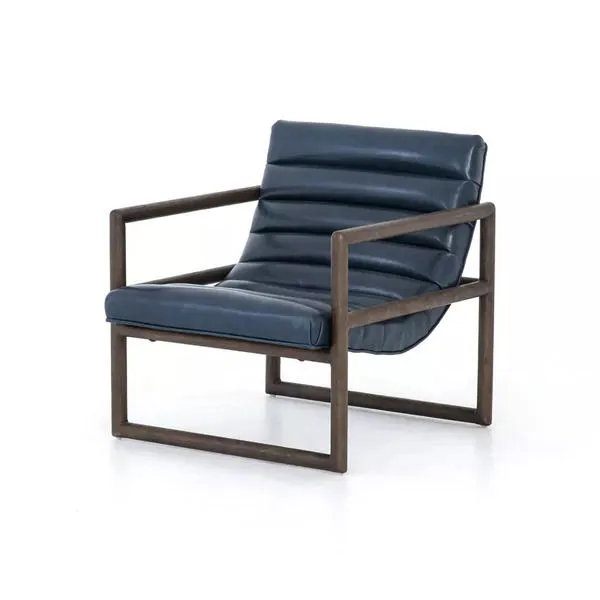Accent chair with chalk-white faux nubuck upholstery, horizontal channeling and dark wood frame
