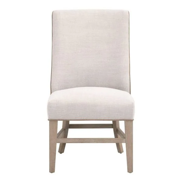 Duet Head Chair with two-tone Bisque French L upholstery and natural gray solid ash wood frame with leg stretchers