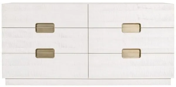 Splendor Dresser with six drawers in white textured finish and brass recessed handles