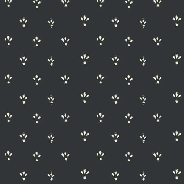 Deep soot black wallpaper with small cream fleur-de-lis pattern and subtle textured surface