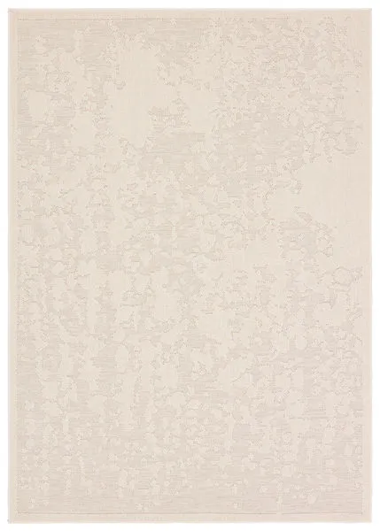 Cream 4x6 rug with abstract high-low pile Quantum pattern for indoor or outdoor use