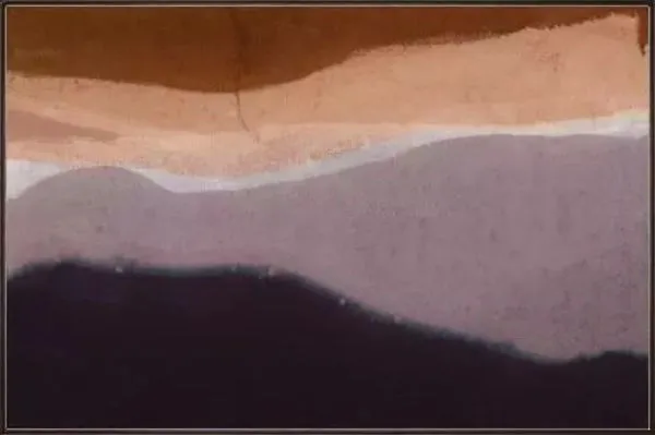 Desert Sunset II painting with layered abstract desert landscape in warm brown, beige, and purple tones on canvas